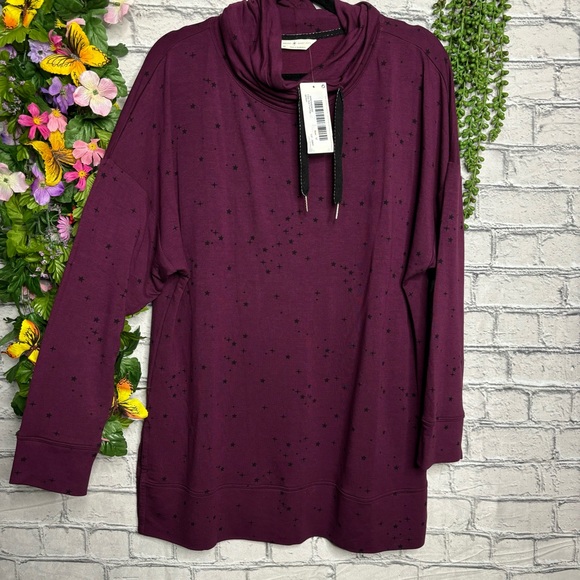 b💙2/$40💙NWT Mark & Spencer Star Printed Maroon Cowl Neck Sweater Size 16/XL - Picture 3 of 14